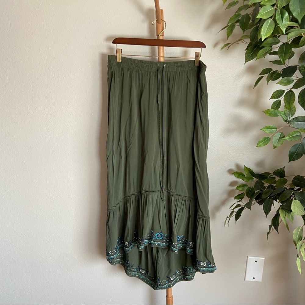 Time & True Olive Green Embroidered Hem High Low Skirt Women’s Size Large 12-14